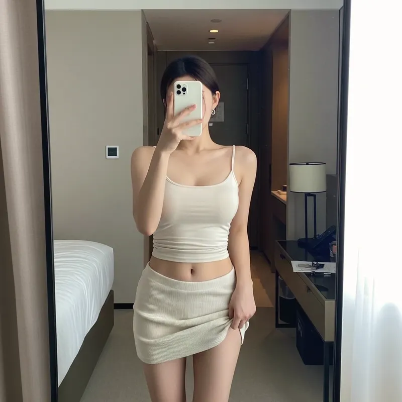 호텔 객실의 여성 이미지