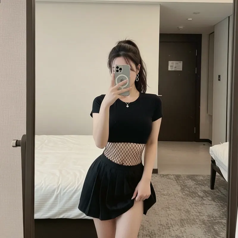 호텔 객실의 여성 이미지