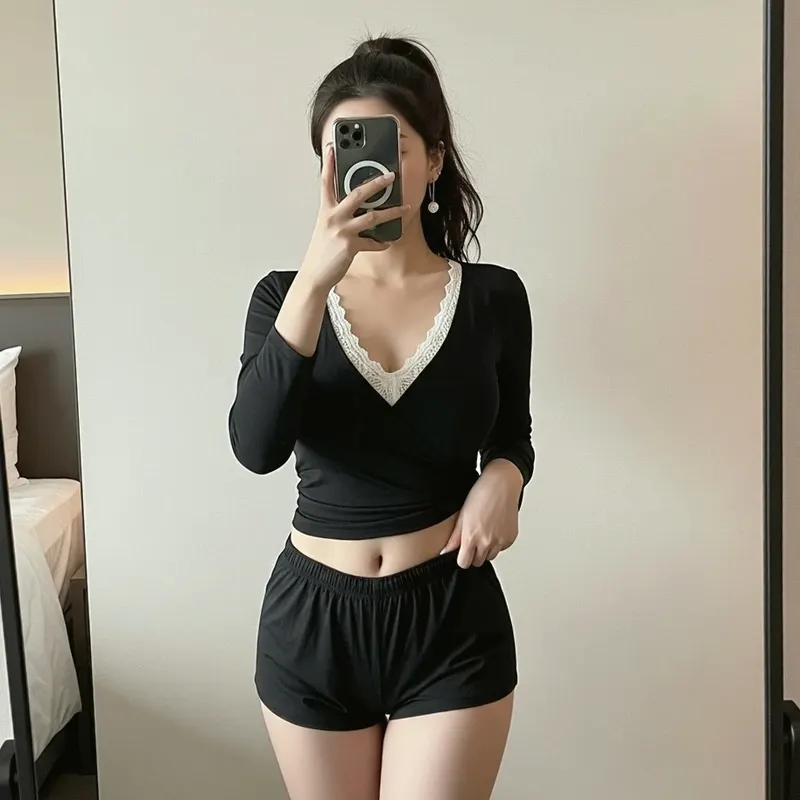 호텔 객실의 여성 이미지