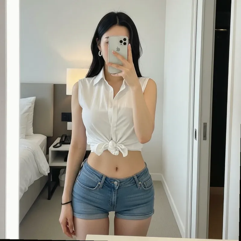 호텔 객실의 여성 이미지