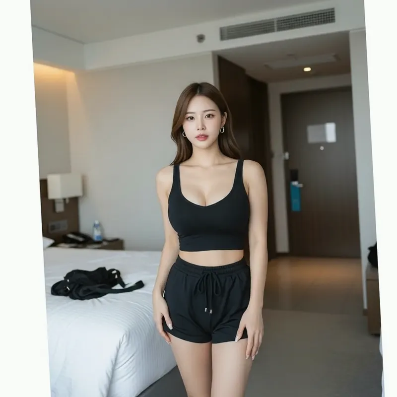 호텔 객실의 여성 이미지