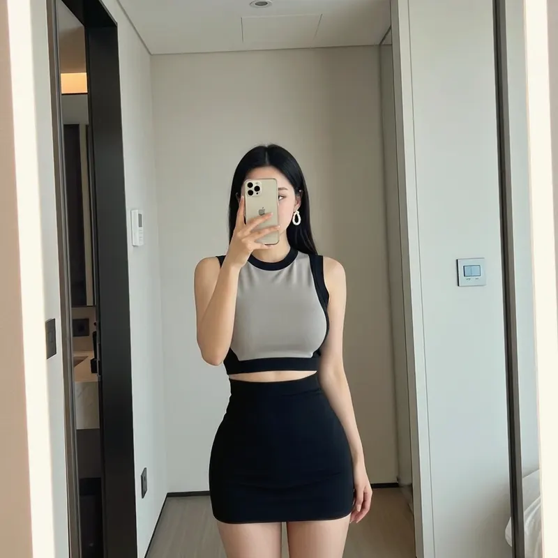 호텔 객실의 여성 이미지