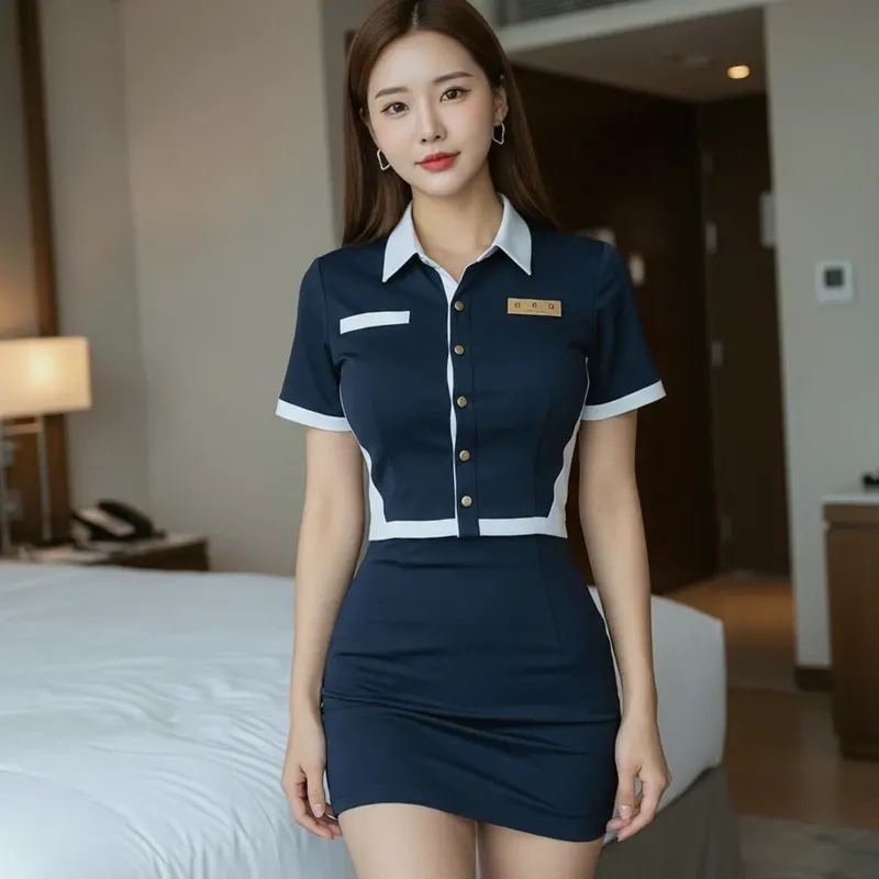 호텔 객실의 여성 이미지