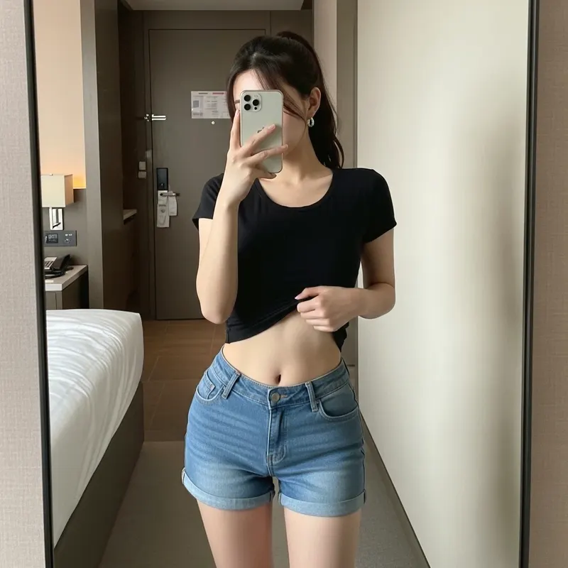 호텔 객실의 여성 이미지