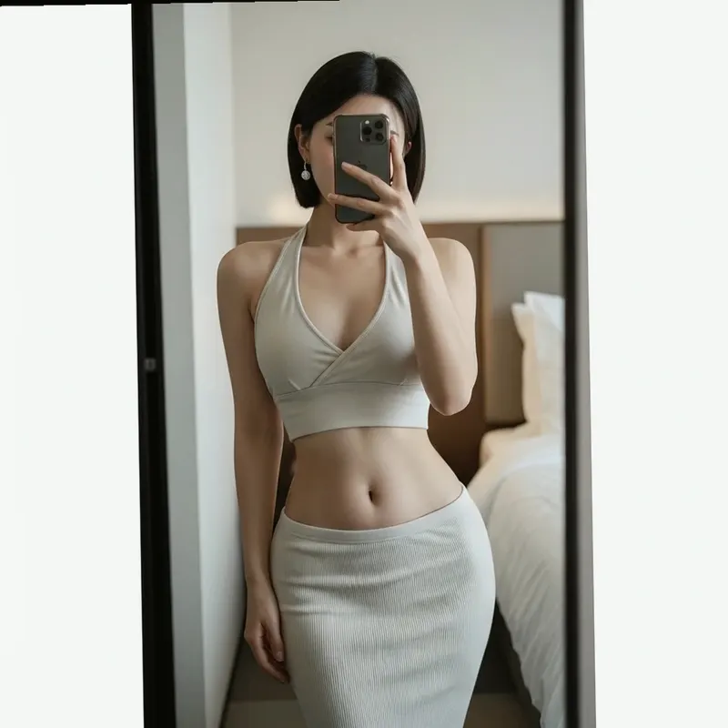 호텔 객실의 여성 이미지
