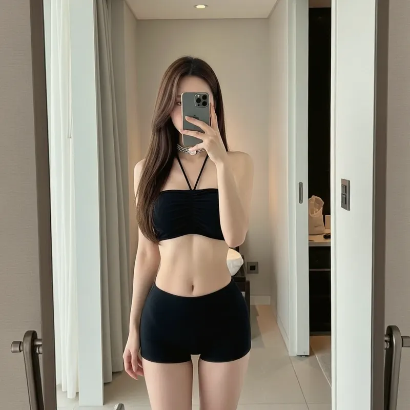 호텔 객실의 여성 이미지