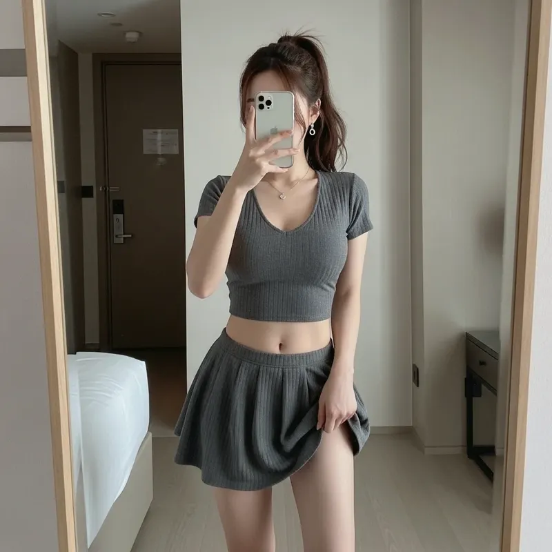 호텔 객실의 여성 이미지