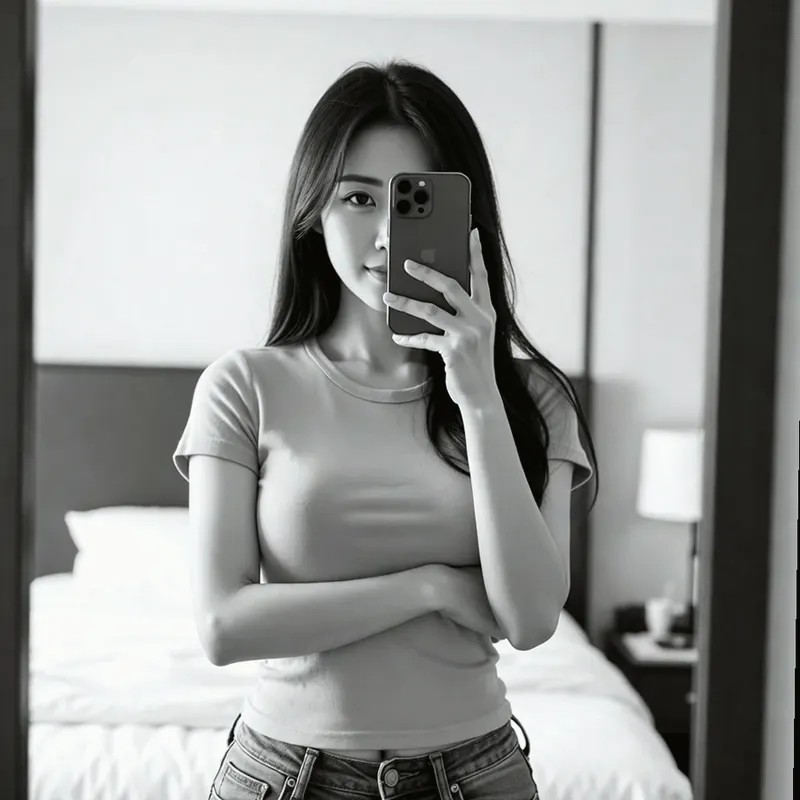 호텔 객실의 여성 이미지