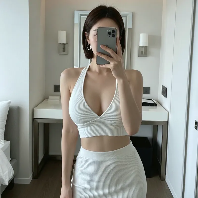 호텔 객실의 여성 이미지