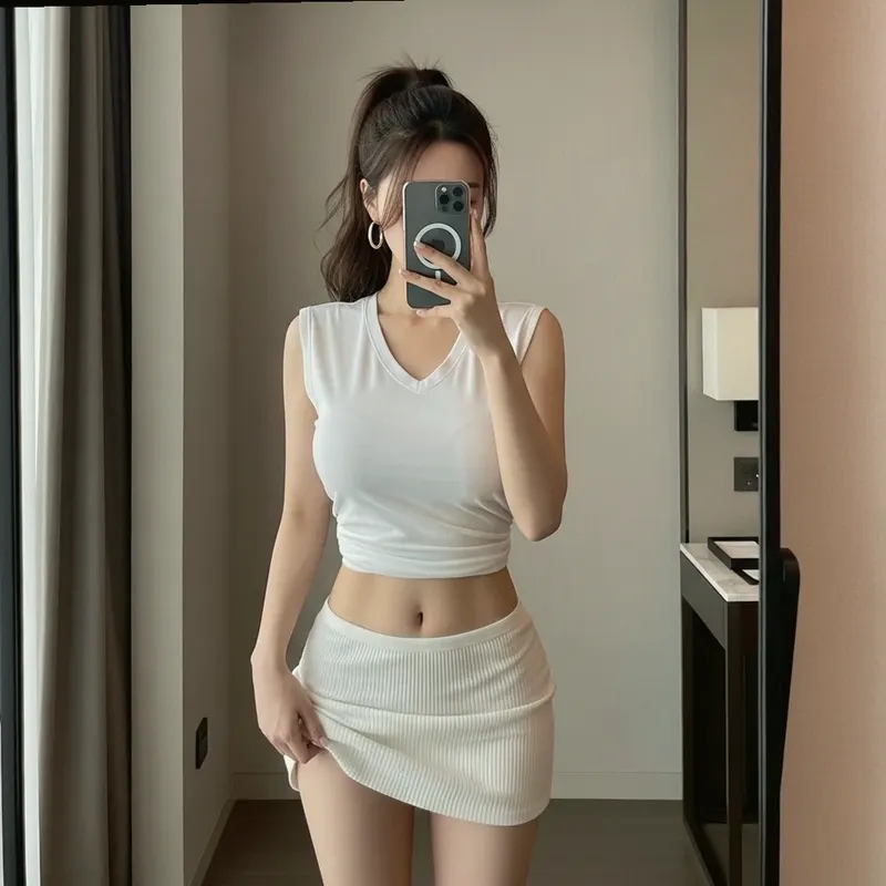 호텔 객실의 여성 이미지