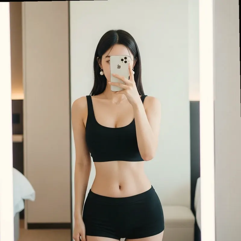 호텔 객실의 여성 이미지
