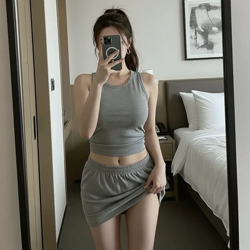 호텔 객실의 여성 이미지