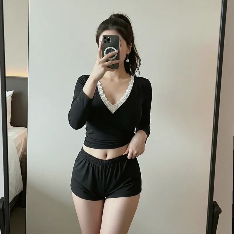 호텔 객실의 여성 이미지