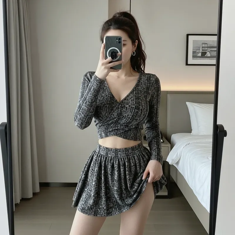 호텔 객실의 여성 이미지