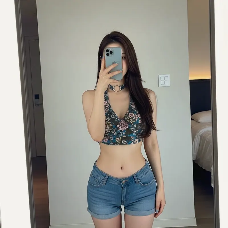 호텔 객실의 여성 이미지