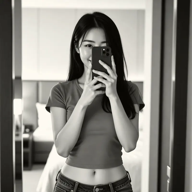 호텔 객실의 여성 이미지