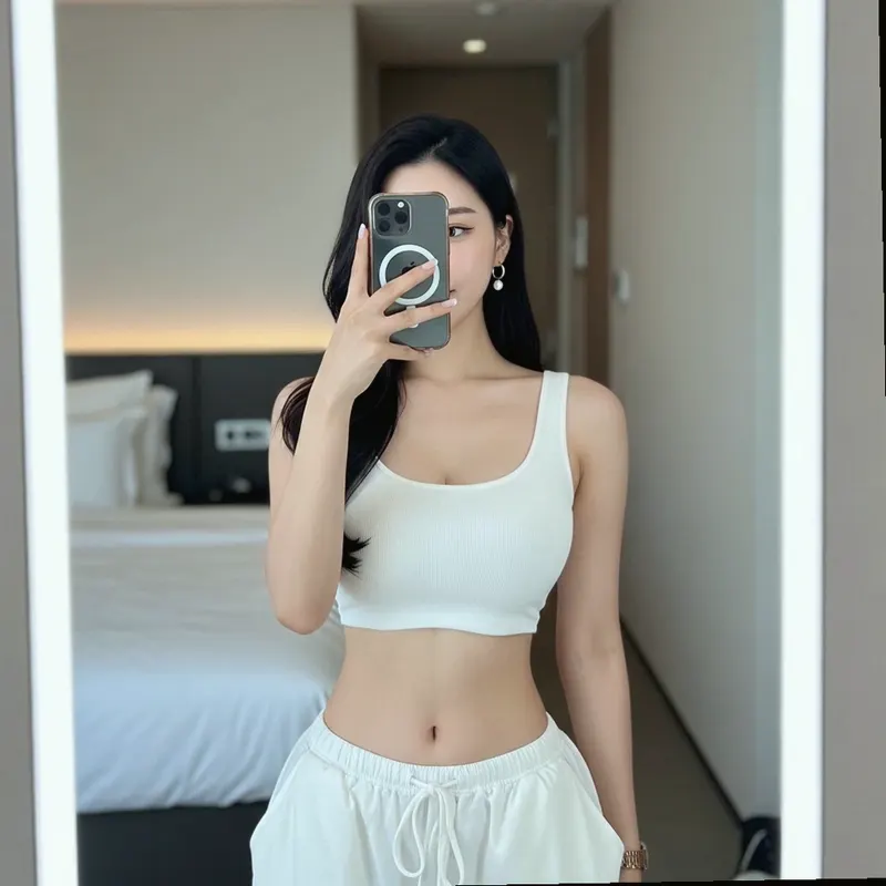 호텔 객실의 여성 이미지
