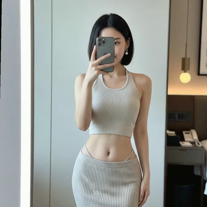 호텔 객실의 여성 이미지