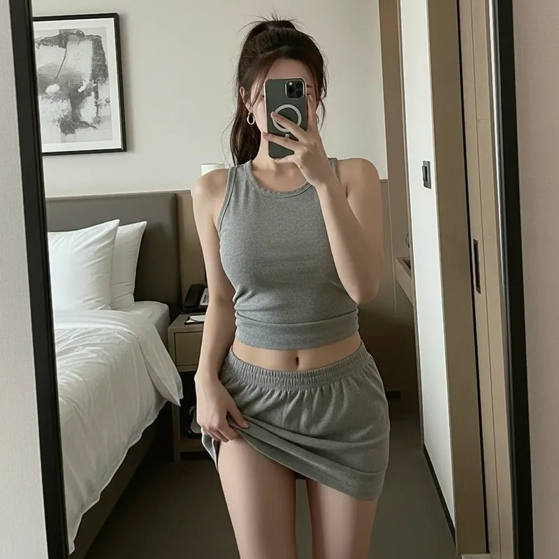 호텔 객실의 여성 이미지