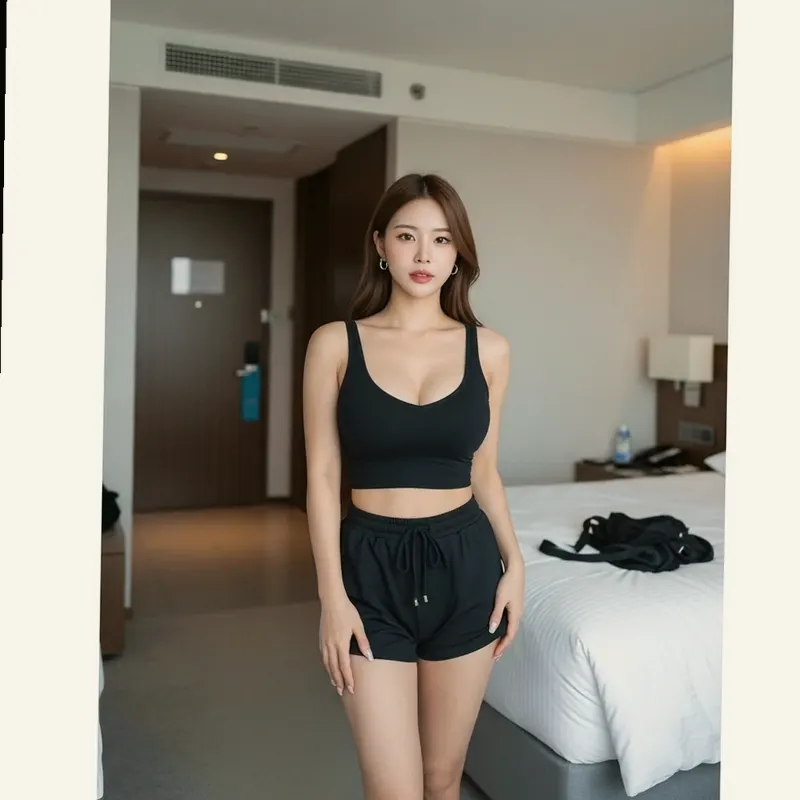 호텔 객실의 여성 이미지