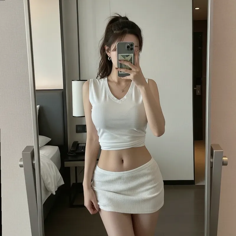 호텔 객실의 여성 이미지