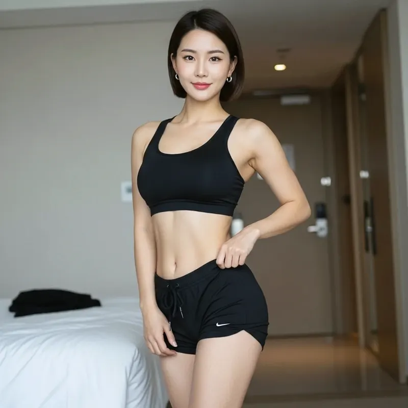 호텔 객실의 여성 이미지