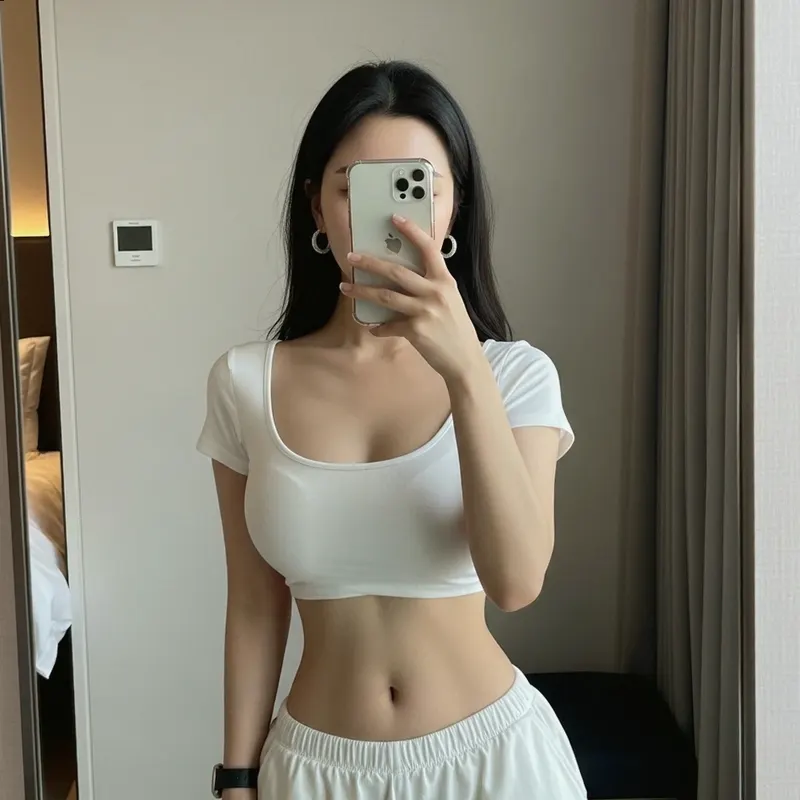호텔 객실의 여성 이미지