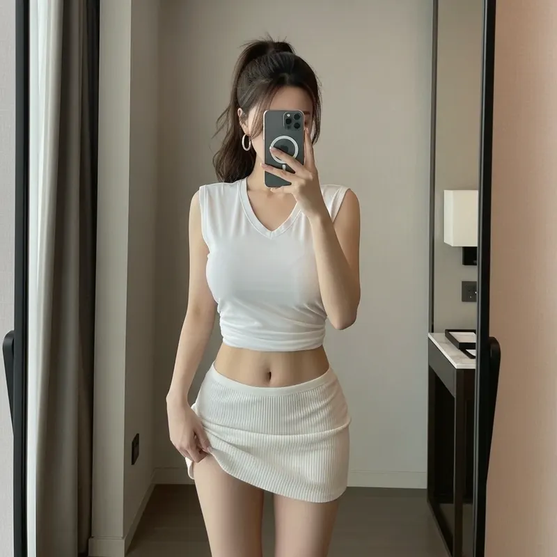 호텔 객실의 여성 이미지