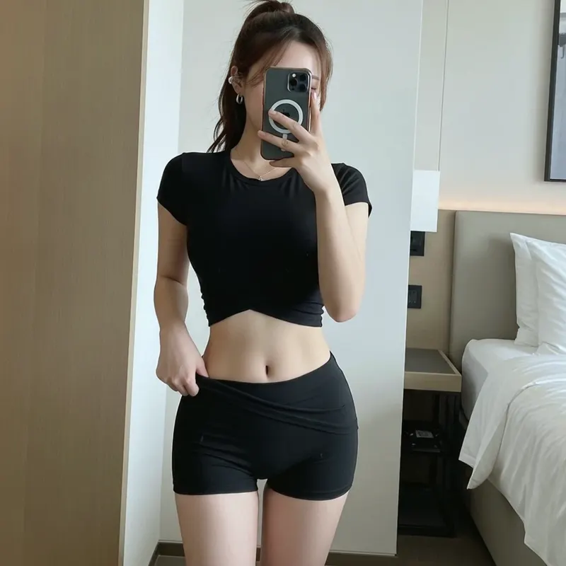 호텔 객실의 여성 이미지