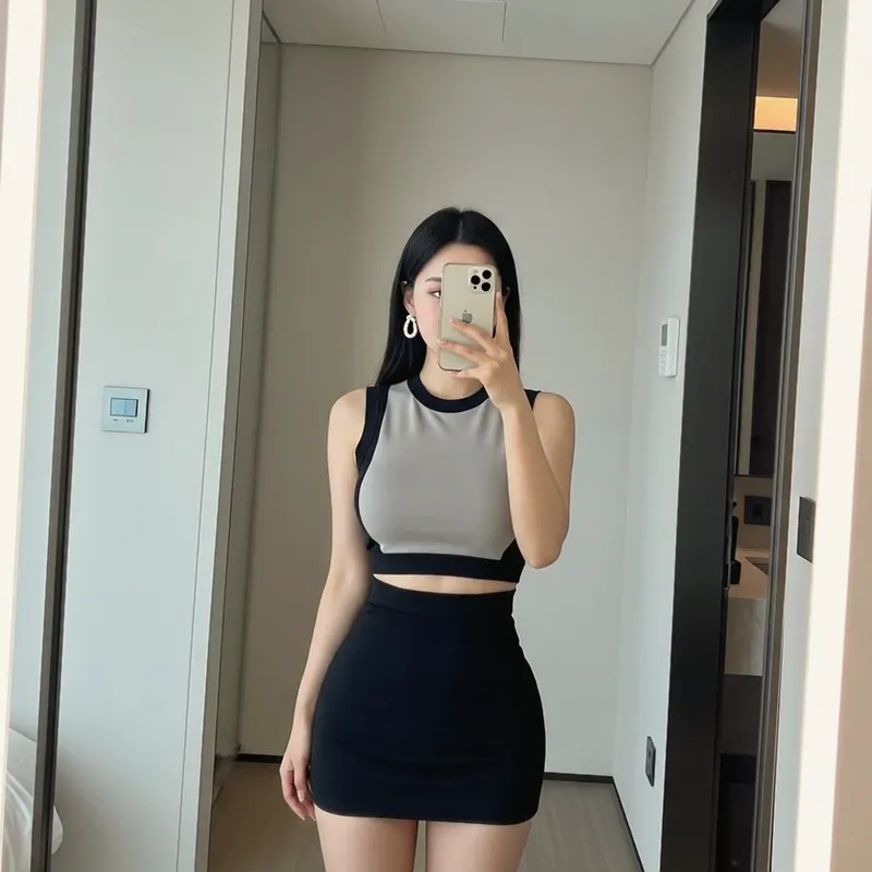 호텔 객실의 여성 이미지