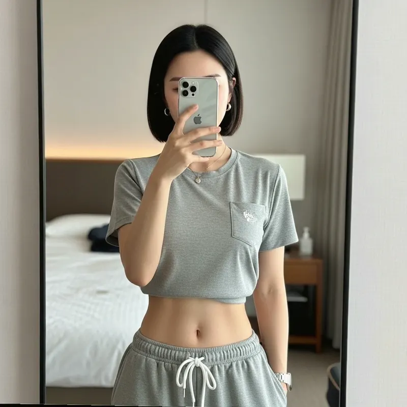 호텔 객실의 여성 이미지