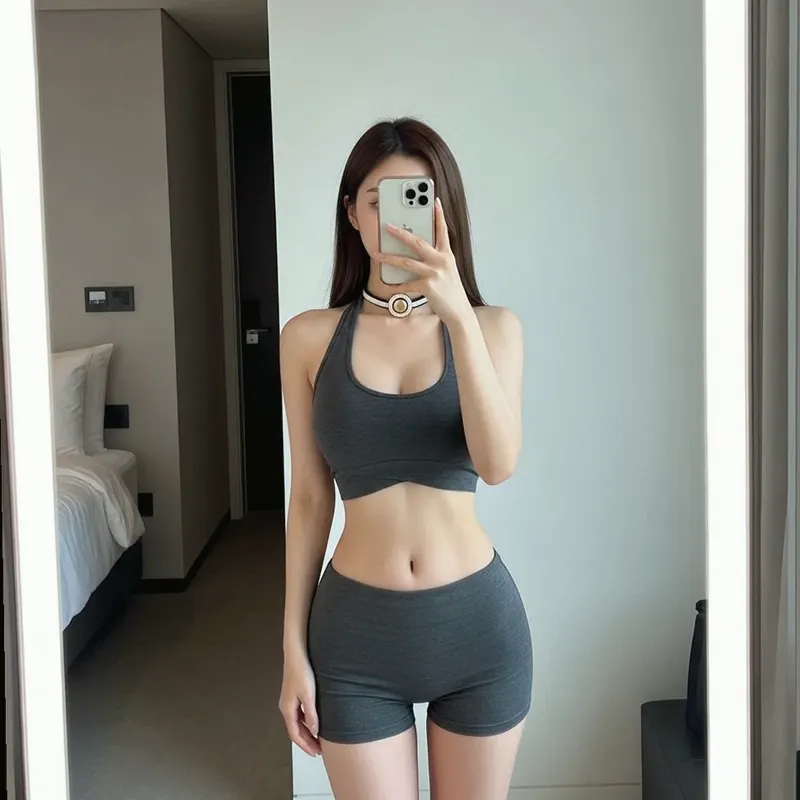 호텔 객실의 여성 이미지