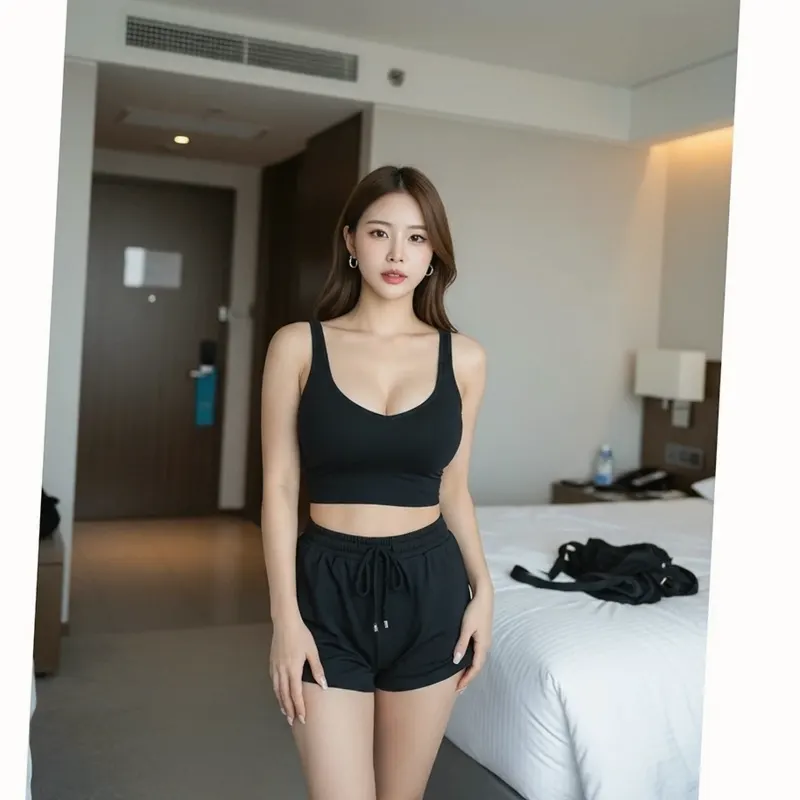 호텔 객실의 여성 이미지