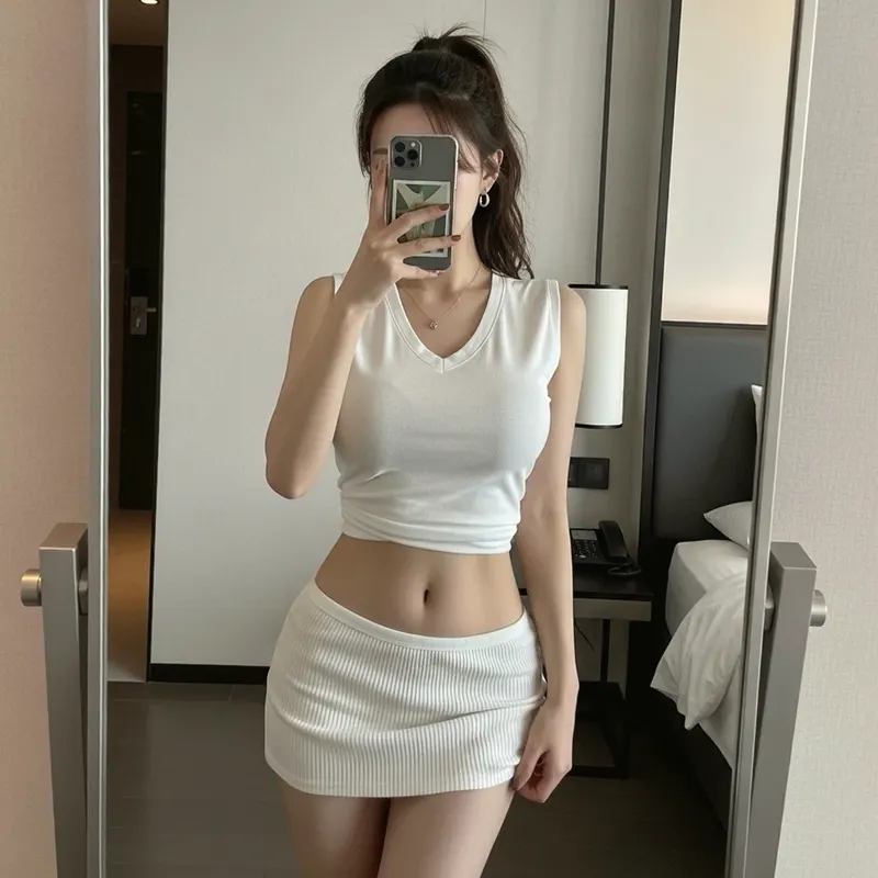 호텔 객실의 여성 이미지