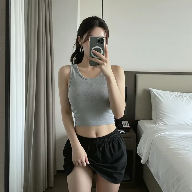 호텔 객실의 여성 이미지