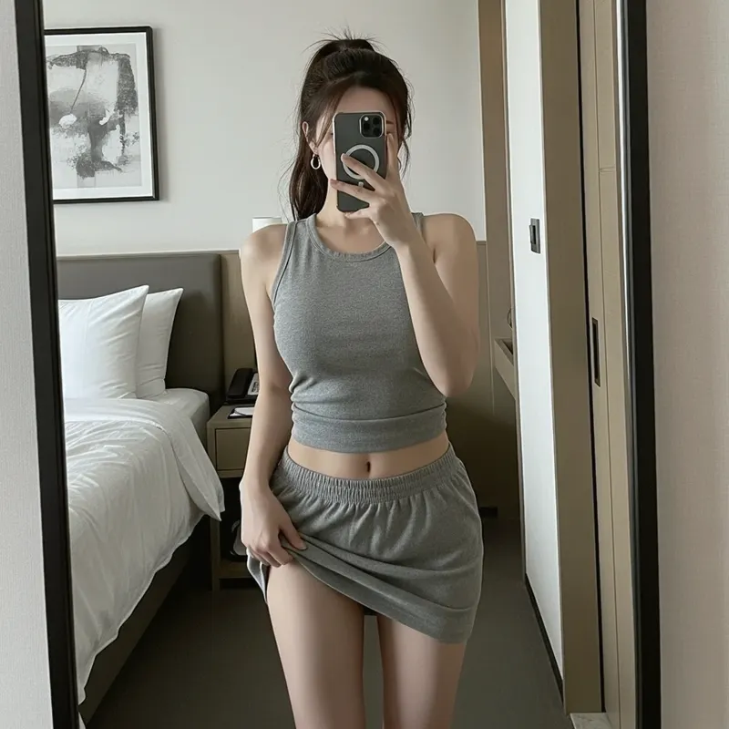 호텔 객실의 여성 이미지