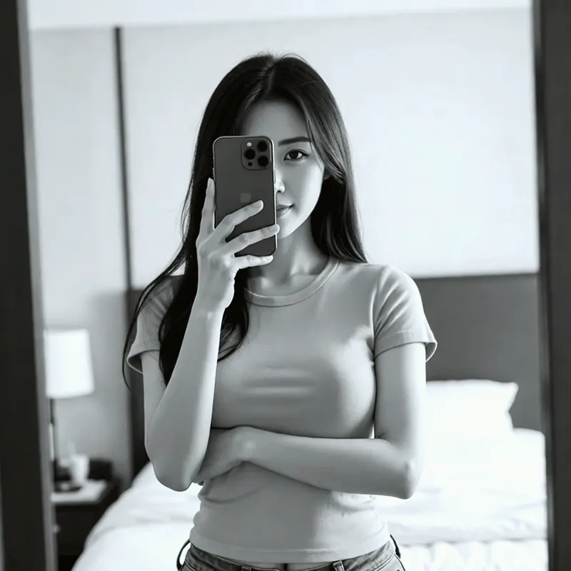 호텔 객실의 여성 이미지