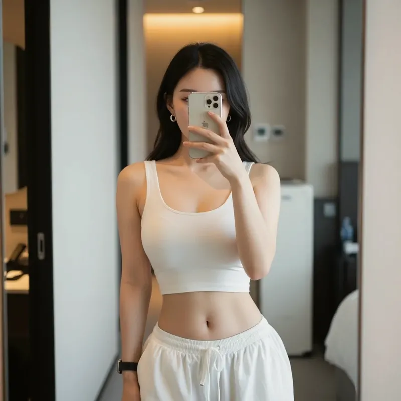 호텔 객실의 여성 이미지