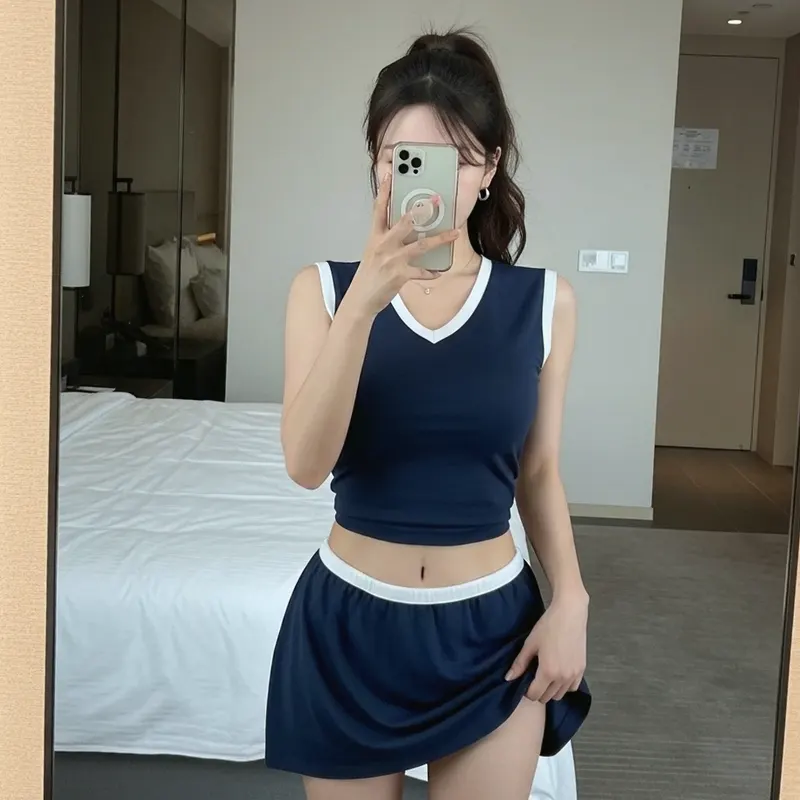 호텔 객실의 여성 이미지