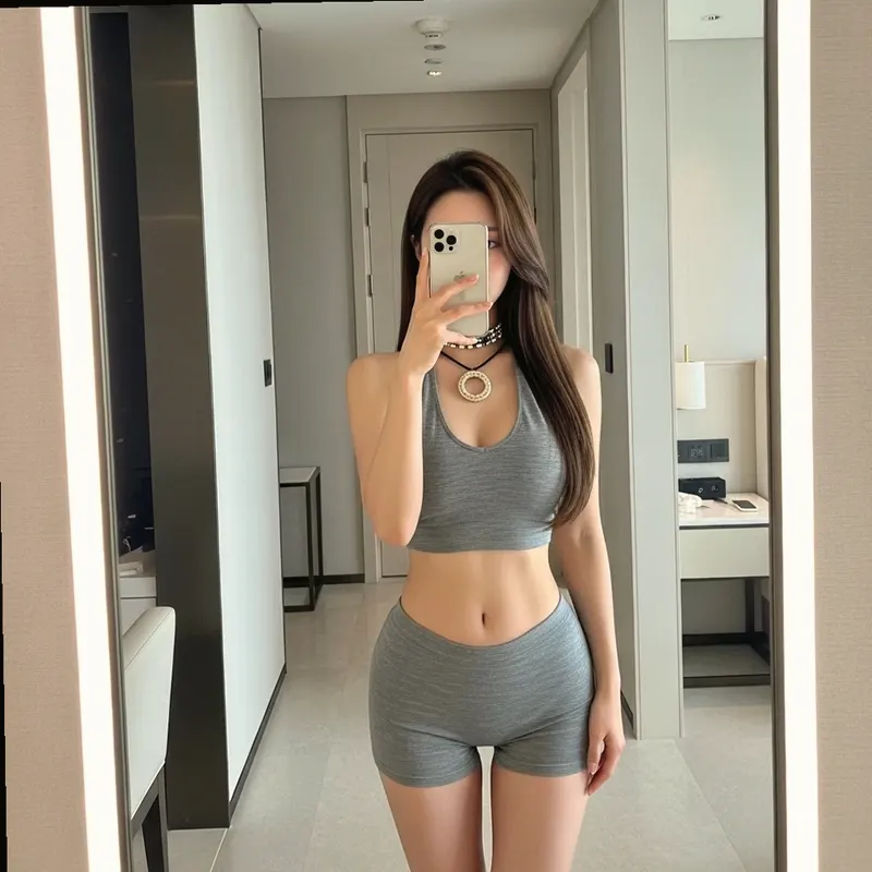 호텔 객실의 여성 이미지