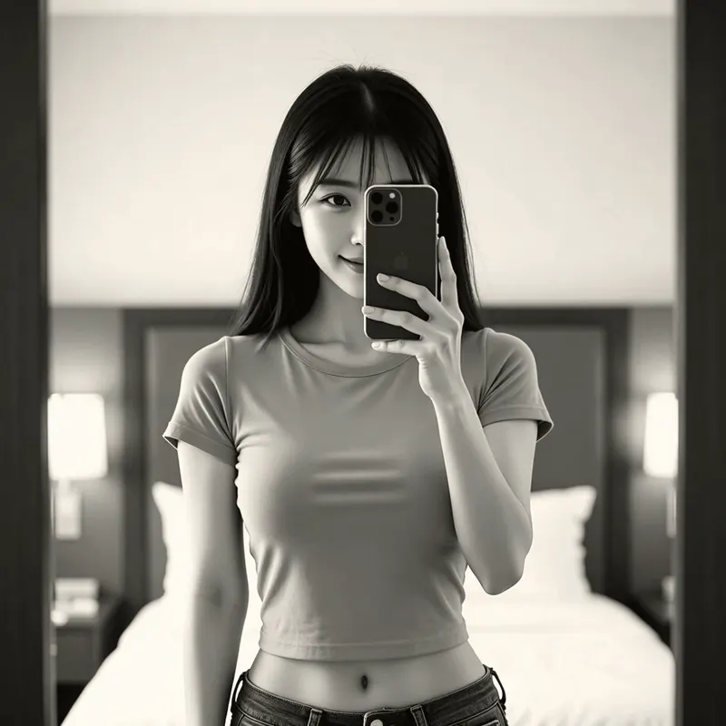 호텔 객실의 여성 이미지