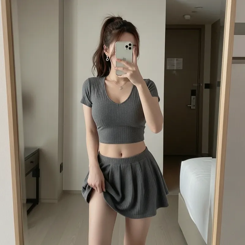 호텔 객실의 여성 이미지