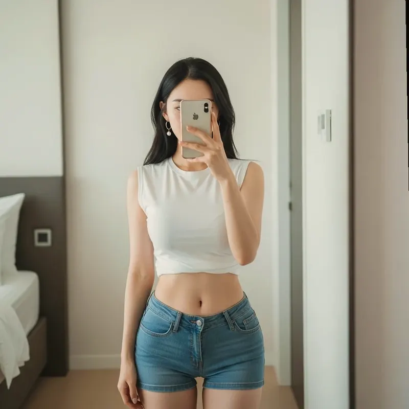 호텔 객실의 여성 이미지