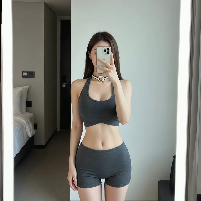 호텔 객실의 여성 이미지