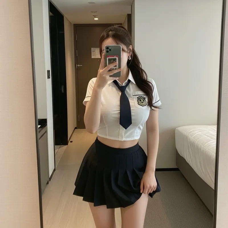 호텔 객실의 여성 이미지