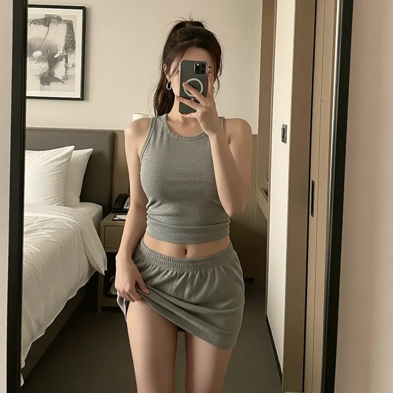 호텔 객실의 여성 이미지