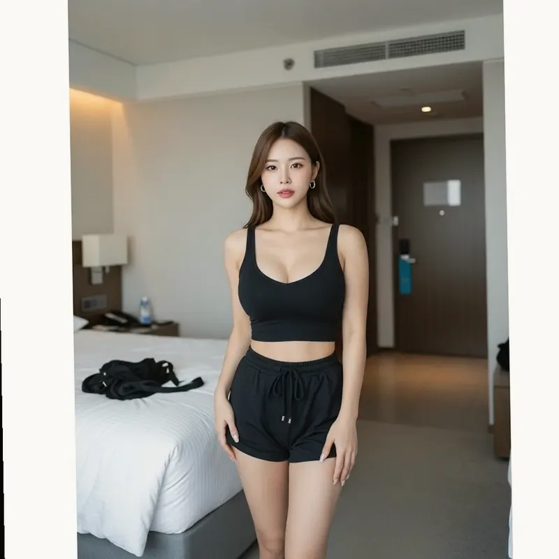 호텔 객실의 여성 이미지